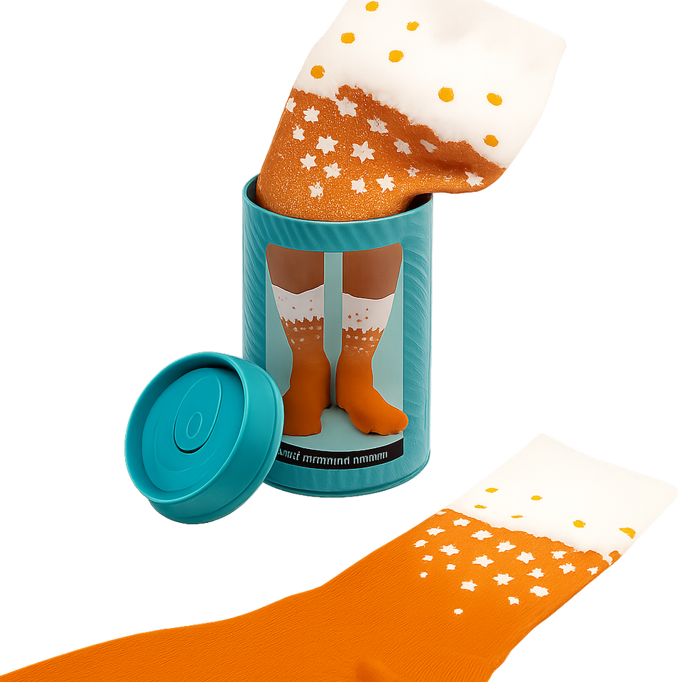 Oranje sokken met een IPA-bierprint